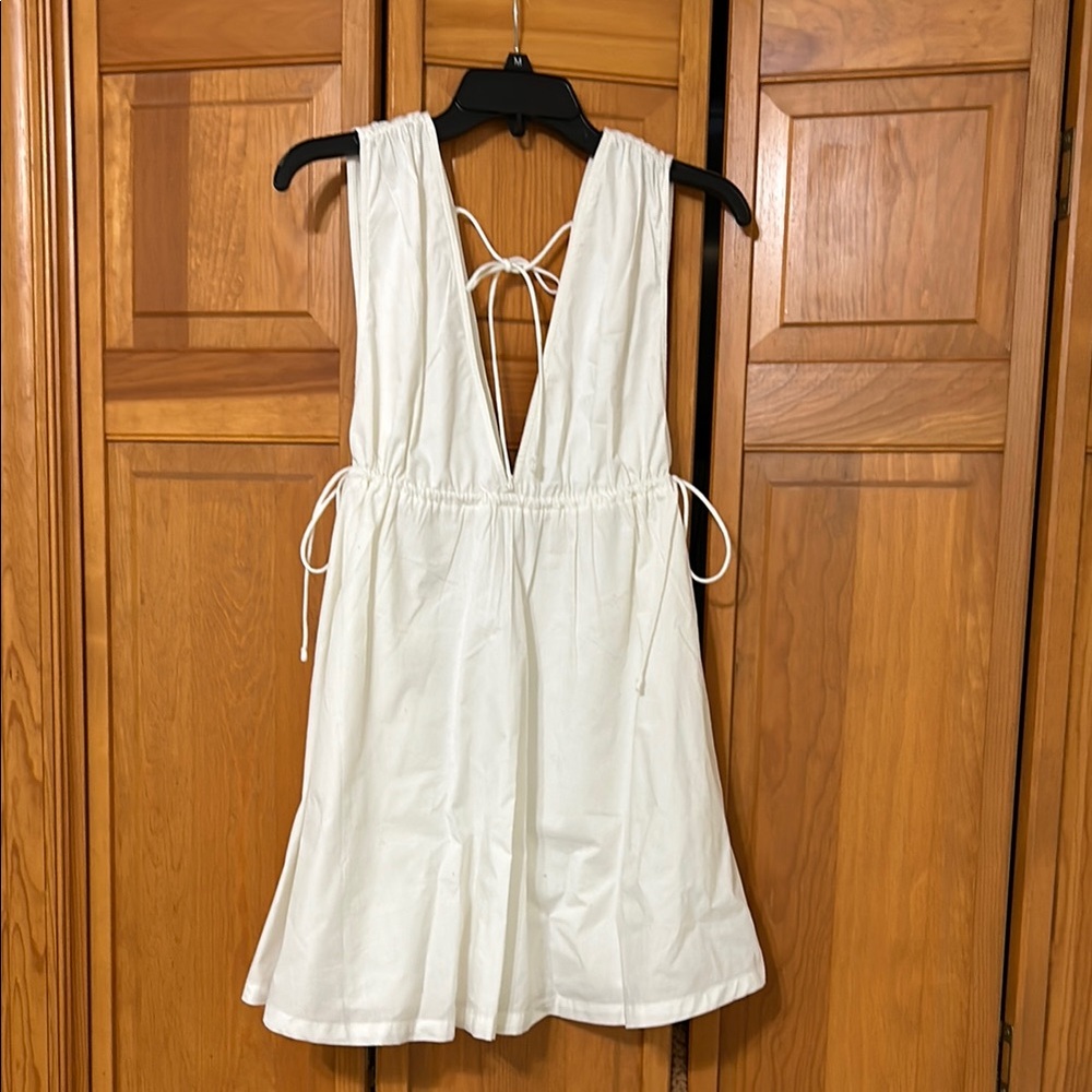 White Sleeveless Dress with Tie Back